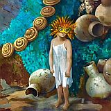 Miya's New Dress &nbsp; | &nbsp; oil, mixed media &nbsp; | &nbsp; 26x48